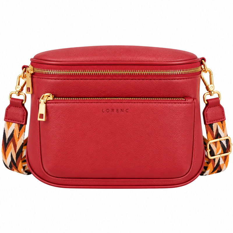 (image for) 7268 Burgundy Leather/Pu X-Body Waist Bag W-Changable Strap New